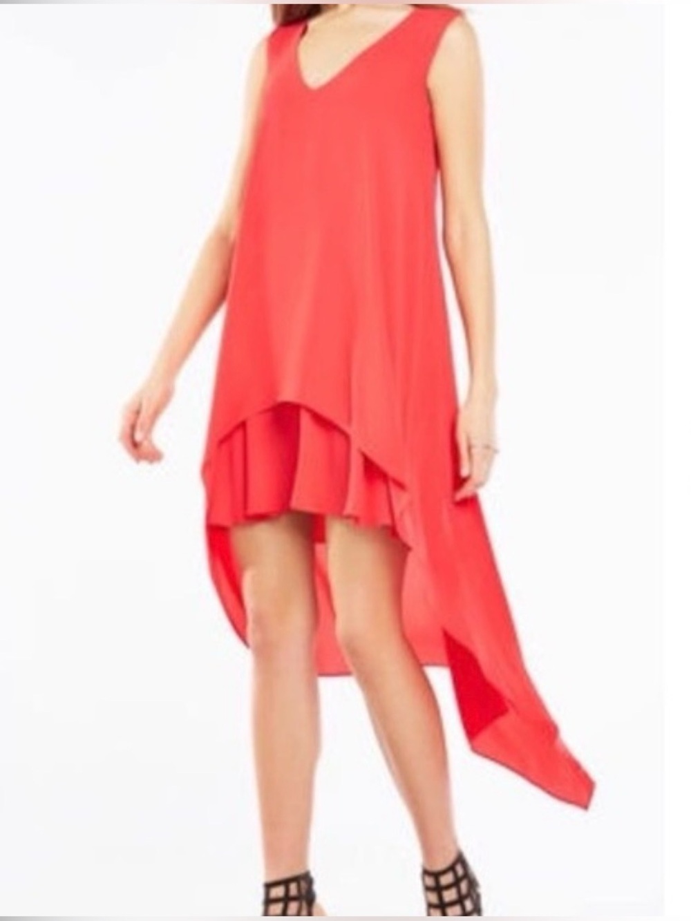 BCBGMaxAzria Red High-Low V-Neck Layered Dress